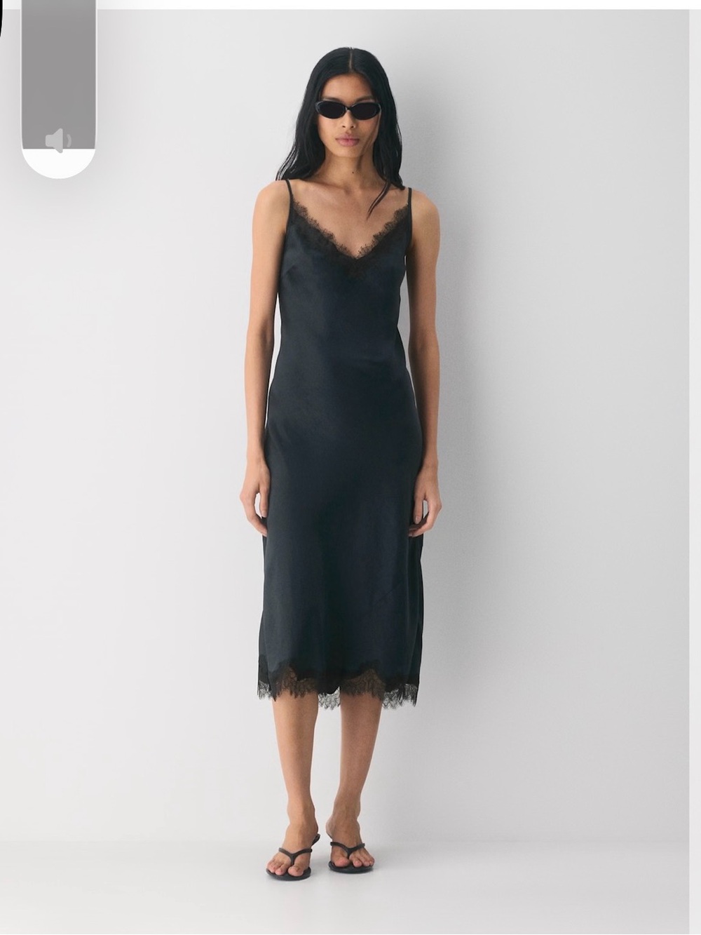 New Aritzia Lamplight Lace-Trim Slip Dress - navy/Black